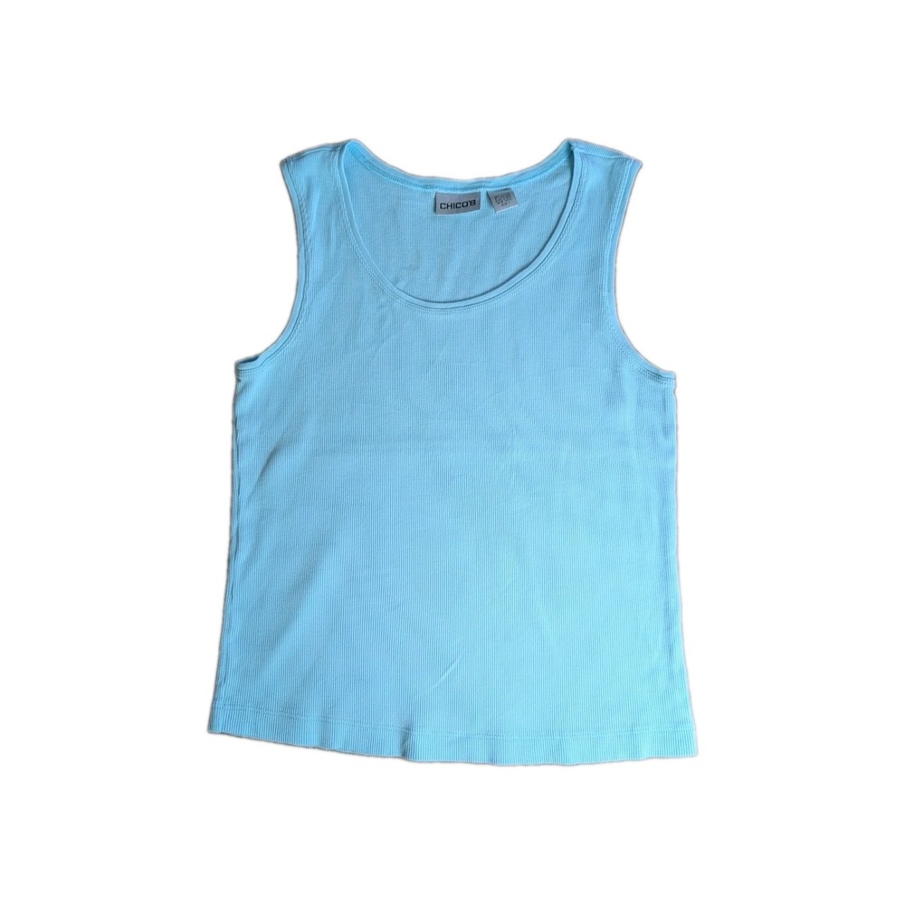 Chico's Ribbed Sleeveless Tank Top Light Blue Stretch Knit Women's Size 1